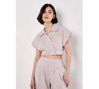 Blusentop APRICOT "Crop-Shirt", Damen, Gr. L (40), stein, gewebt, Obermaterial: 51% Polyester PES. 49% Baumwolle CO., gestreift, Blusen Blusentop, mit Streifen (92145260-40) stein