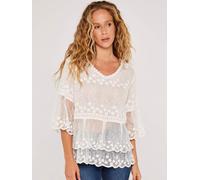 Blusentop APRICOT "Embroidered Cotton Mesh Top", Damen, Gr. M/L (38/40), beige (creme), Obermaterial: 100% Baumwolle CO., bestickt, Blusen Blusentop, mit Stickerei (57018036-ML) creme