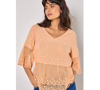 Blusentop APRICOT "Embroidered Cotton Mesh Top", Damen, Gr. M/L (38/40), rot (peach), Obermaterial: 100% Baumwolle CO., bestickt, Blusen Blusentop, mit Stickerei (68287464-ML) peach