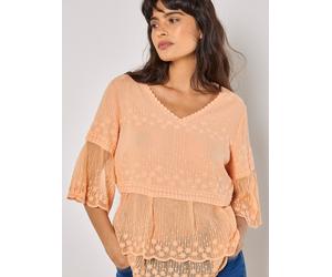 Blusentop APRICOT "Embroidered Cotton Mesh Top", Damen, Gr. S/M (36/38), rot (peach), Obermaterial: 100% Baumwolle CO., bestickt, Blusen Blusentop, mit Stickerei (68287464-SM) peach