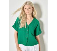 Blusentop APRICOT "Strukturierte Bluse mit V-Ausschnitt", Damen, Gr. S (36), grün, gewebt, Obermaterial: 100% Baumwolle CO., uni, V-Ausschnitt, Blusen Blusentop, Einfarbig (13940627-36) grün