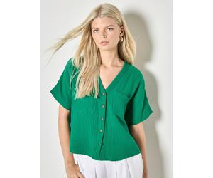 Blusentop APRICOT "Strukturierte Bluse mit V-Ausschnitt", Damen, Gr. XL (42), grün, gewebt, Obermaterial: 100% Baumwolle CO., uni, V-Ausschnitt, Blusen Blusentop, Einfarbig (13940627-42) grün