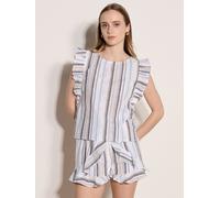 Blusentop APRICOT "Top mit schimmernden Streifen", Damen, Gr. XL (42), weiß, gewebt, Obermaterial: 53% Baumwolle CO. 45% Polyester PES. 2% metallisierte Fasern MTF., gestreift, normal, Rüschen, Blusen