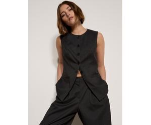 Blusentop APRICOT "Übergroße Nadelstreifen-Weste", Damen, Gr. S (36), grau (dunkelgrau), gewebt, Obermaterial: 69% Polyester PES. 29% Viskose CV. 2% Elasthan EL., gestreift, Modisch, Blusen Blusentop,