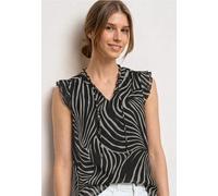 Blusentop STREET ONE, Damen, Gr. 34, schwarz, Stoff, Obermaterial: 100% Polyester. Futter: 100% Modal, gemustert, normal normal, Rundhals, Volant, Blusen Blusentop, mit Chiffon-Layer (63817856-34) sch