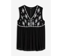Blusentop BONPRIX, Damen, Gr. 46, schwarz, Obermaterial: 100% Viskose, regular fit, Blusen Blusentop, mit hochwertiger Stickerei, ärmellos, aus Viskose, Regular Fit (56621653-46) schwarz