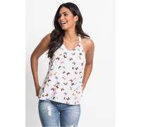 Blusentop BONPRIX, Damen, Gr. 34, weiß (weiß bedruckt), Obermaterial: 100% Viskose, A-Linie, Blusen Blusentop, A-Linie, ausgestellter Saum, originelle Rückenlösung (78840413-34)