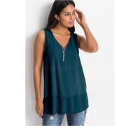 Blusentop BONPRIX, Damen, Gr. 40/42 (M), blaupetrol, Web, Obermaterial: 95% Viskose, 5% Elasthan. Vorderteil: 97% Polyester, 3% Elasthan, A-Linie, Blusen Blusentop, A-Linie, ohne Ärmel, aus Viskose un