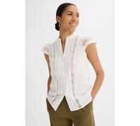 Blusentop BONPRIX, Damen, Gr. 40, weiß (wollweiß), Obermaterial: 100% Baumwolle, bequem, Blusen Blusentop, lockere Passform, aus Baumwolle, mit Kurzarm-Design (99470869-40) wollweiß