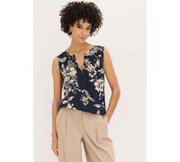 Blusentop BONPRIX, Damen, Gr. 48, dunkelblau, kieselbeige floral, Web, Obermaterial: 100% Viskose, bedruckt, geblümt, festlich, figurumspielend hüftlang, Rundhals, Blusen Blusentop, figurumspielend, A