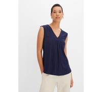 Blusentop BONPRIX, Damen, Gr. 52/54 (XXL), blau (dunkelblau), Web, Obermaterial: 95% Polyester, 5% Elasthan, unifarben, bequem, V-Ausschnitt, Blusen Blusentop, bequeme Passform, ohne Ärmel, mit Lochst