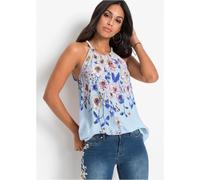 Blusentop BONPRIX, Damen, Gr. 54, hellblau geblümt, Web, Obermaterial: 100% Viskose, bedruckt, geblümt, A-Linie hüftbedeckend, amerikanischer Ausschnitt, Blusen Blusentop, A-Linien-Passform, aus Visko