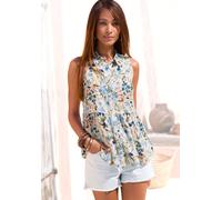 Blusentop BUFFALO, Damen, Gr. 38, blau (creme, blau bedruckt), Web, Obermaterial: 100% Viskose, bedruckt, geblümt, figurumspielend hüftlang, Blusen Blusentop, mit Blumendruck (50215252-38) creme, blau