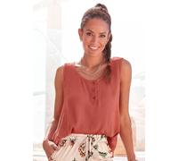 Blusentop BUFFALO Gr. 40, rot (rostrot) Damen Blusen Strandtops aus gekreppter Viskose mit Knopfleiste, Tanktop, Blusenshirt (77500344-40)