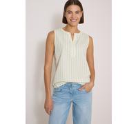 Blusentop CECIL, Damen, Gr. L (42), weiß (raw matcha lime), Web, 75% Baumwolle, 25% Modal, gestreift, normal normal, Rundhals, abgesteppt, Blusen Blusentop, mit gestreiftem Seersucker-Look (73143546-L