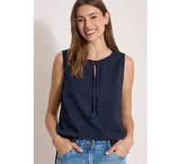 Blusentop CECIL, Damen, Gr. XL (44), blau (universal blau), Web, 75% Baumwolle, 25% Modal, unifarben, klassisch normal, Rundhals, normaler Saum, Blusen Blusentop, mit geschlitztem Rundhalsausschnitt (