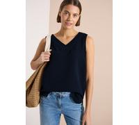 Blusentop CECIL, Damen, Gr. XL (44), universal blau, Web, 100% Baumwolle, unifarben, normal normal, V-Ausschnitt, abgesteppt, Blusen Blusentop, mit femininem V-Ausschnitt, Topseller (41015450-XL) univ
