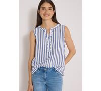 Blusentop CECIL, Damen, Gr. XXL (46), blau (deep river blau), Web, 75% Baumwolle, 25% Modal, gestreift, normal normal, Rundhals, abgesteppt, Blusen Blusentop, mit gestreiftem Seersucker-Look (68334030
