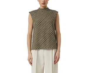 Blusentop COMMA, Damen, Gr. 46, schwarz khaki, Web, Obermaterial: 100% Polyester, gemustert, normal hüftbedeckend, Rundhals, Blusen Blusentop, mit Allover-Print (50899969-46) schwarz khaki