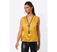 Blusentop CREATION L, Damen, Gr. 44, gelb (ocker), 97% Polyester, 3% Elasthan, unifarben, V-Ausschnitt, Blusen Blusentop (60325157-44) ocker