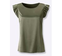 Blusentop CREATION L, Damen, Gr. 48, grün (khaki), 97% Polyester, 3% Elasthan, unifarben, Rundhals, Blusen Blusentop (49534215-48) khaki