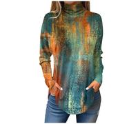 Blusentop Damen Sommer Casual Langarmshirt Damen Herbst Basic Top Elegant Longbluse Dünner Oberteile Locker Einfarbig T-Shirt 3XL 02 Army Green