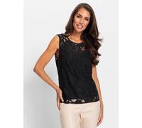 Blusentop HEINE, Damen, Gr. 40, schwarz, 48% Baumwolle, 47% Polyamid, 5% Elasthan, unifarben, Rundhals, Blusen Blusentop (93734849-40) schwarz