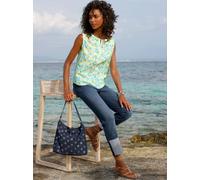 Blusentop HEINE, Damen, Gr. 44, limone, türkis, bedruckt, 100% Baumwolle, bedruckt, gemustert, mehrfarbig, Rundhals, Blusen Blusentop (82490069-44) limone, türkis, bedruckt