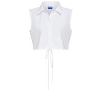 Blusentop HUGO BLUE "Ejoy", Damen, Gr. 44, weiß (weiß 100), Web, Obermaterial: 100% Baumwolle, unifarben, regular fit kurz, Blusen Blusentop, in Wickeloptik, mit Logostickerei (30277268-44) weiß 100