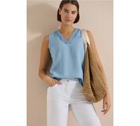 Cecil Blusentop im Denim-Look mit V-Neck Light Blue Used wash XXL