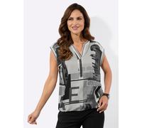 Blusentop INSPIRATIONEN, Damen, Gr. 40, schwarz, ecru, bedruckt, 100% Viskose, bedruckt, gemustert, mehrfarbig, V-Ausschnitt, Blusen Blusentop (90837961-40) schwarz, ecru, bedruckt