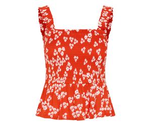 Blusentop KAFFE "Shirtbluse KAamber", Damen, Gr. 44, rot (rot, chalk, rot petit fleur), Obermaterial: 100% Viskose LENZING ECOVERO CV LenzEcov., Blusen Blusentop (39533652-44) rot, chalk, rot petit fl