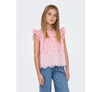 Blusentop KIDS ONLY "KOGBONDI LIFE S/L EMB FRILL TOP WVN", Mädchen, Gr. 152, barbados cherry stripes:cloud dancer, Web, Obermaterial: 100% Baumwolle, gestreift, figurumspielend normal, Rundhals, Flüge