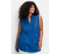 Blusentop SHEEGO BY JOE BROWNS, Damen, Gr. 42, blau (kobaltblau), 50% Viskose, 37% Baumwolle, 13% Leinen, unifarben, Blusen Blusentop (14391012-42) kobaltblau