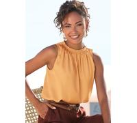Blusentop LASCANA, Damen, Gr. 34, goldfarben, Satin, Obermaterial: 100% Polyester, unifarben, figurumspielend hüftlang, hoch geschlossener Ausschnitt, Blusen Blusentop, aus Satin, elegantes Satintop, 
