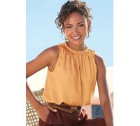 Blusentop LASCANA, Damen, Gr. 40, goldfarben, Satin, Obermaterial: 100% Polyester, unifarben, figurumspielend hüftlang, hoch geschlossener Ausschnitt, Blusen Blusentop, aus Satin, elegantes Satintop, 