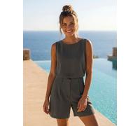 Blusentop LASCANA, Damen, Gr. 44, grün (khaki), Web, Obermaterial: 85% Viskose, 15% Leinen, unifarben, figurumspielend hüftlang, Rundhals, Blusen Blusentop, mit Leinenanteil, kurz geschnittenes Top (6