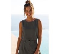 Blusentop LASCANA, Damen, Gr. 44, grün (khaki), Web, Obermaterial: 85% Viskose, 15% Leinen, unifarben, modisch, figurumspielend hüftlang, Rundhals, ohne Ärmel, Blusen (66890535-44) khaki