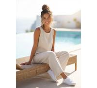 Blusentop LASCANA, Damen, Gr. 46, beige (sand), Web, Obermaterial: 85% Viskose, 15% Leinen, unifarben, modisch, figurumspielend hüftlang, Rundhals, ohne Ärmel, Blusen (27605734-46) sand