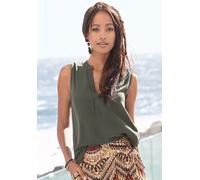 Blusentop LASCANA Gr. 46, grün (khaki) Damen Blusen Strandblusen mit V-Ausschnitt, Blusenshirt, Damenbluse, Basic Bestseller (26739438-46)