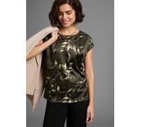 Blusentop LAURA SCOTT, Damen, Gr. 34, grün (grün, geblümt), Satin, Obermaterial: 100% Polyester. Rückenteil: 95% Viskose, 5% Elasthan, bedruckt, gemustert, lässig geschnitten hüftlang, Rundhals, Bluse