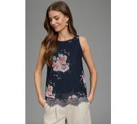 Blusentop LAURA SCOTT, Damen, Gr. 36, navy, geblümt, Jersey, Obermaterial: 95% Polyester, 5% Elasthan. Futter: 95% Viskose, 5% Elasthan. Spitze: 100% Polyester, geblümt, figurbetont hüftlang, Rundhals