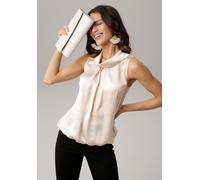 Blusentop LAURA SCOTT, Damen, Gr. 42, beige (champagner), Web, Obermaterial: 100% Polyester. Rückenteil: 95% Viskose, 5% Elasthan, clean, glänzend, unifarben, lässig geschnitten hüftlang, Blusen Bluse