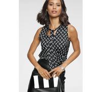 Blusentop LAURA SCOTT, Damen, Gr. 42, schwarz-weiß (schwarz), Jersey, Obermaterial: 100% Polyester. Rückenteil: 95% Viskose, 5% Elasthan, bedruckt, gemustert, mehrfarbig, figurbetont hüftbedeckend, V-