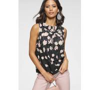 Blusentop LAURA SCOTT "in verschiedenen Designs, modischer Schalkragen", Damen, Gr. 46, bunt (schwarz, rosa, geblümt), Web, Obermaterial: 97% Polyester, 3% Elasthan, geblümt, figurumspielend hüftlang,