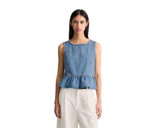 Blusentop MARC O'POLO DENIM "aus reinem Organic Cotton", Damen, Gr. M, medium blau, Obermaterial: 100% Baumwolle, unifarben, relaxed fit bauchfrei, Rückenausschnitt, normaler Saum, Blusen Blusentop (8