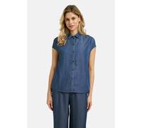 Blusentop MILANO ITALY, Damen, Gr. 40, blau (schwarz denim), Web, Material: 100% Lyocell, unifarben, regular fit normal, hoch geschlossener Ausschnitt, offene Kante, Blusen Blusentop (25059269-40) sch