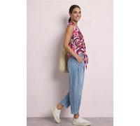 Blusentop STREET ONE, Damen, Gr. 46, bunt (magenta dream), Stoff, 100% Viskose, normal normal, V-Ausschnitt, abgesteppt, Blusen Blusentop, mit Knotendetail am Saum (15348751-46) magenta dream