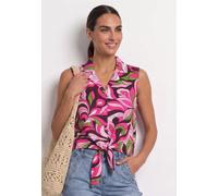 Blusentop STREET ONE, Damen, Gr. 40, bunt (magenta dream), Stoff, 100% Viskose, normal normal, V-Ausschnitt, abgesteppt, Blusen Blusentop, mit Knotendetail am Saum (15348751-40) magenta dream