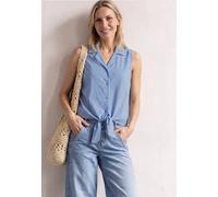 Blusentop STREET ONE, Damen, Gr. 34, blau (original blau), Web, 97% Baumwolle, 3% Metallfasern, gestreift, normal normal, V-Ausschnitt, abgesteppt, Blusen Blusentop, im Streifen-Design (39723447-34) o